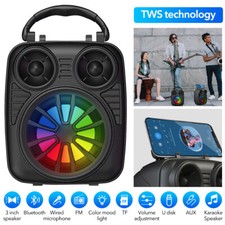 Loud Portable Bluetooth Speaker Dual Sub woofer Party Heavy Bass Sound System