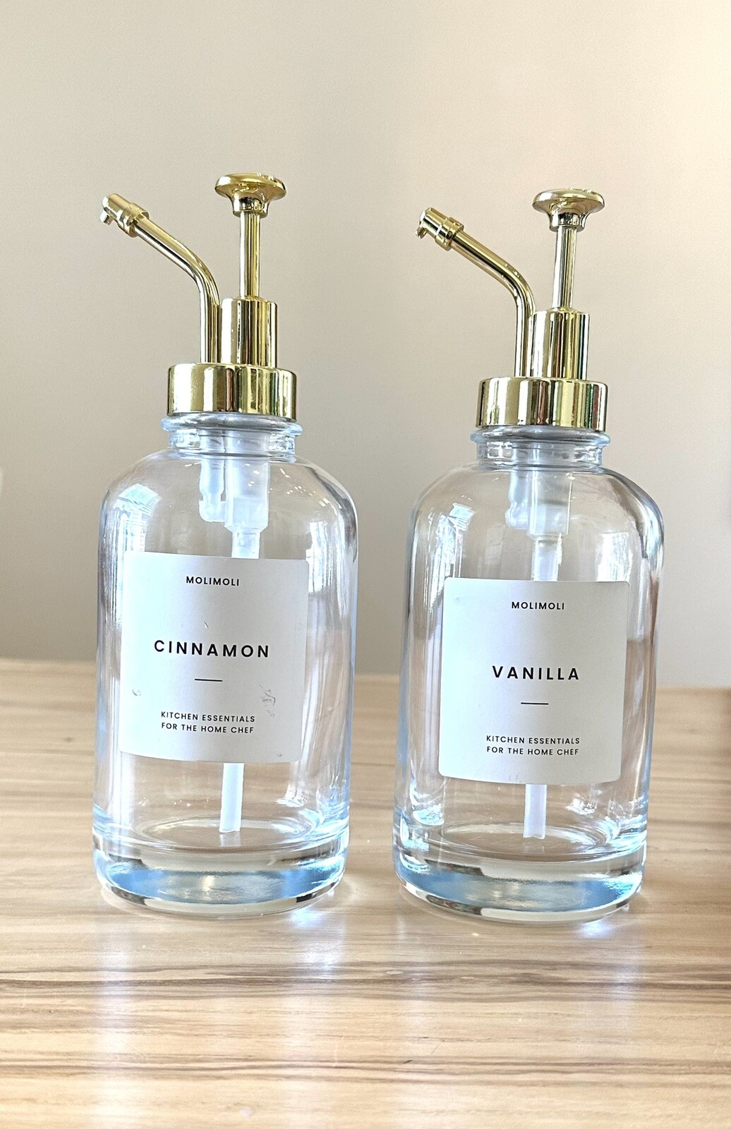 Molimoli Coffee Syrup Dispenser For Coffee Bar Bottles 2 Pack Gold 16.9 Oz