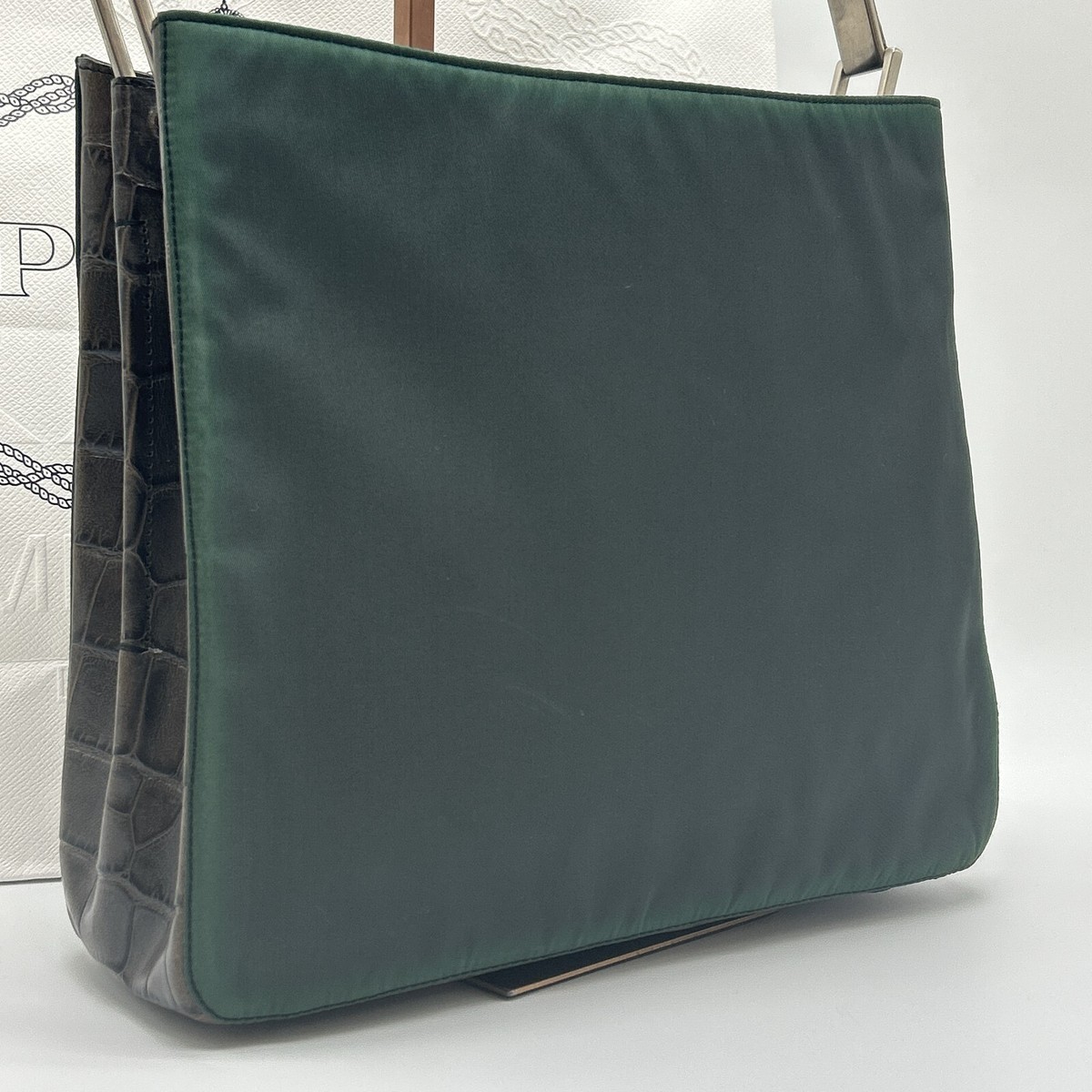 PRADA TESSUTO NYLON CROCO TOTE HAND BAG