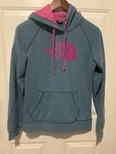 The North Face Women  s Hoodie Sweatshirt Medium Blue Pink Logo Pullover