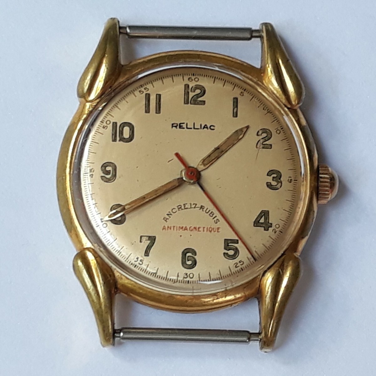Montre Femme Vintage Relliac Plaqué Or – Mécanique Remontage Manuel, Bracelet Cuir Noir, Années 70