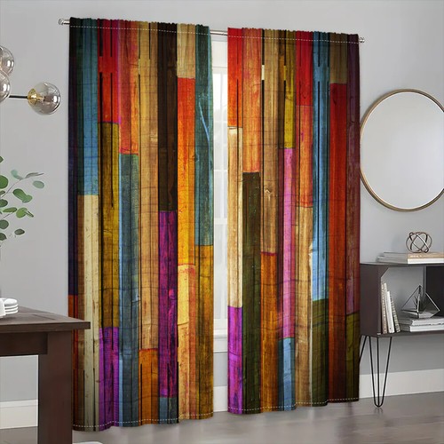 2Pcs Colorful Plank Rustic Window Curtain Drapes Bedroom Living Room Kitchen84in - Picture 3 of 24