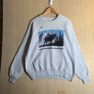 Vintage Wyoming Sweater Adult Size Extra Large Grey Long Sleeve Men's 90s 