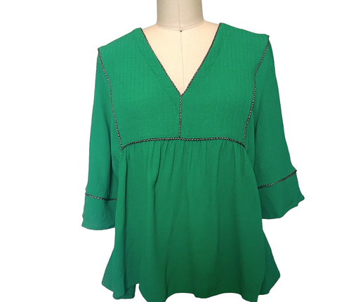 Orfeo Paris Women's Emerald Green V Neck Blouse Size M/L