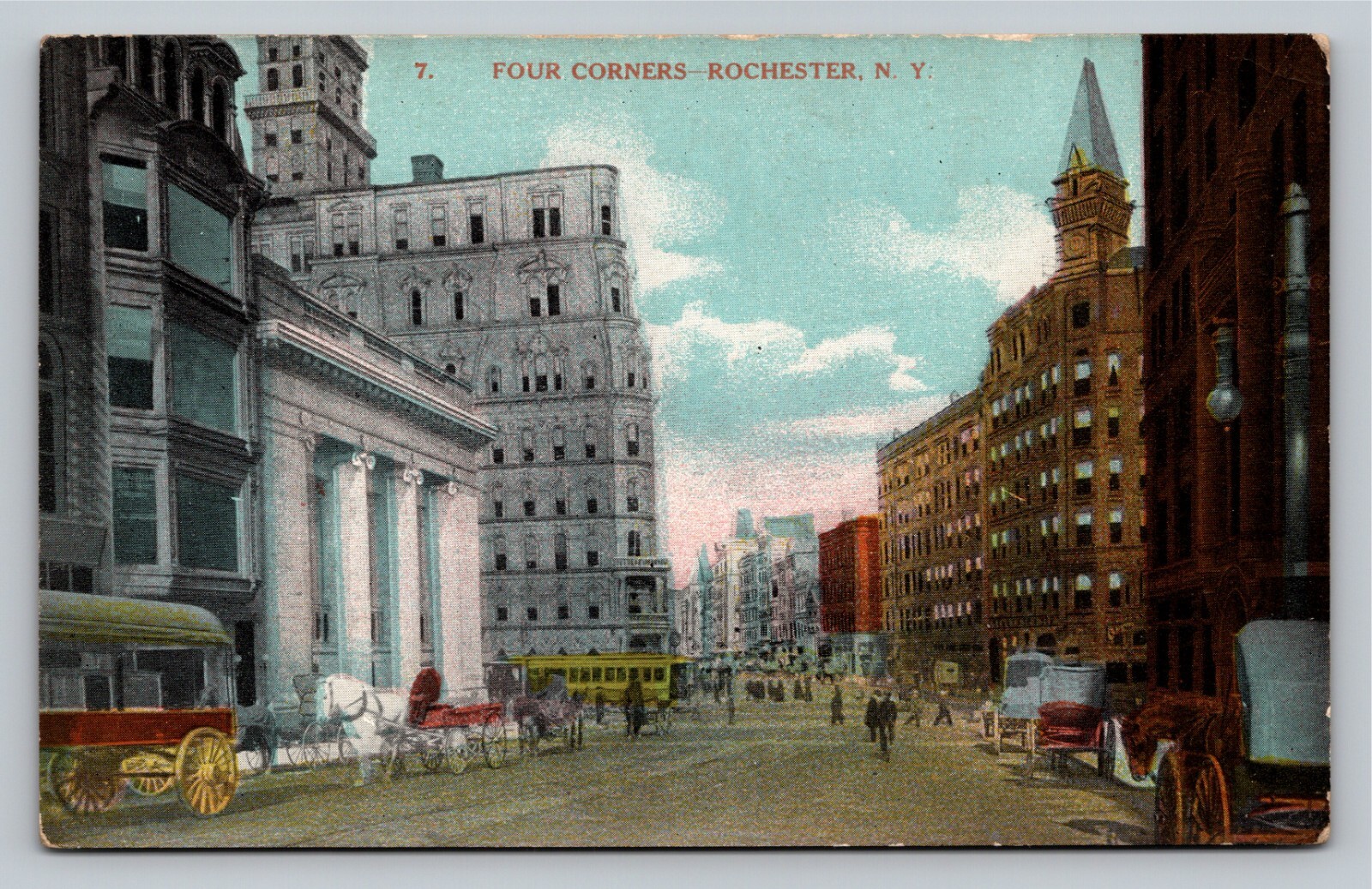 New York Four Corners Rochester Street View Horse Buggy Old DB Unused