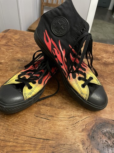 Converse All Star High Top Chuck Taylor Black Flames Fire Mens 9 Womens 11 | eBay Converse All Star High Top Chuck Taylor Black Flames Fire Mens 9 Womens 11 | eBay