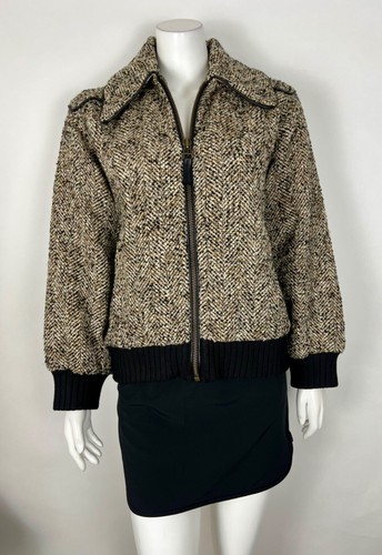 Joie Women’s Reille Cotton Wool Blend Bomber Jacket Tweed NWT $398 L Tan Caviar
