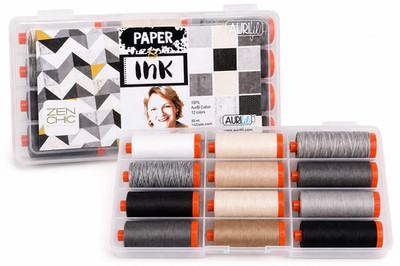 Aurifil Fadenset Papier & Tinte von Brigitte Heitland 50wt 12 große Baumwollspulen