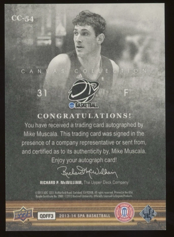 2013-14 Upper Deck SP Authentic Canvas Rookie Auto Mike Muscala #CC-54 - Image 2 of 2
