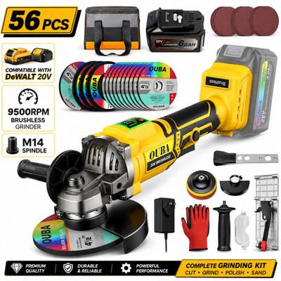 OUBA 20V Cordless Angle Grinder Brushless 9500RPM 56PCS Kit for DeWALT Battery