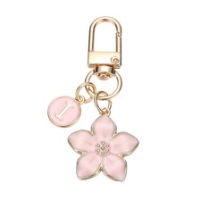 Cute Flower Keychain Letter-I Initial Keychain Charm for Women Pink