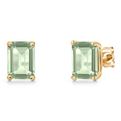 14K Yellow Gold 8X6MM Emerald Cut Gemstone Birthstone Stud Earrings | Double