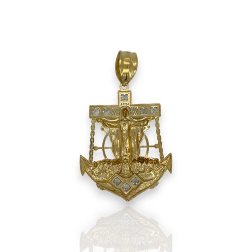 Jesus Two Tone Anchor Pendant CZ - 10k Yellow Gold - Picture 3 of 6