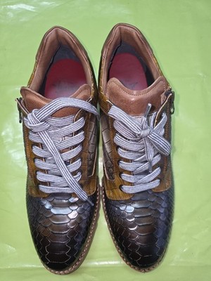 LORENZI Leder Schnürer Halbschuh Schlangenprägung Gr.46 Braun - Made in Italy 