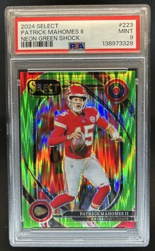 2024 Panini Select Patrick Mahomes II Club Neon Green Prizm Shock #/499 PSA 9