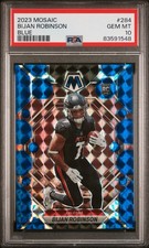 2023 Panini Mosaic Football 284 Bijan Robinson Blue /99 Rookie RC Falcons PSA 10