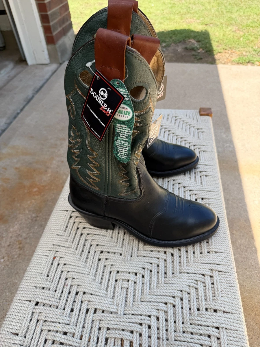 Double H Mens Western Leather Boots Embroidered Buckaroo Style Workwear | 8.5D double-h-mens-square-toe-  main image 3