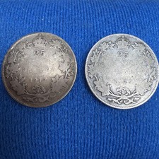 1917 And 1929 CANADA UK King George V Antique RARE SILVER 25 CENTS