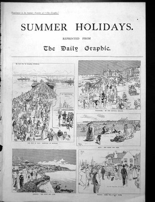 Alter antiker Druck Isle Man Blackpool Rhyl Ventnor Ramsgate Dover Sommer