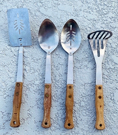 Kitchen Utensil Set 4 pc Vintage Stainless & Wood