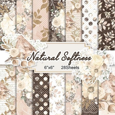 28 Sheets Scrapbook Paper, Floral Scrapbooking 6''x6'', Natural Softness