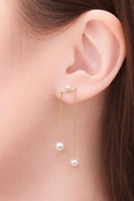 K18YG Akoya Perle 2WEGE Ohrringe Hänger Kette Ohrstecker 18K aus Japan