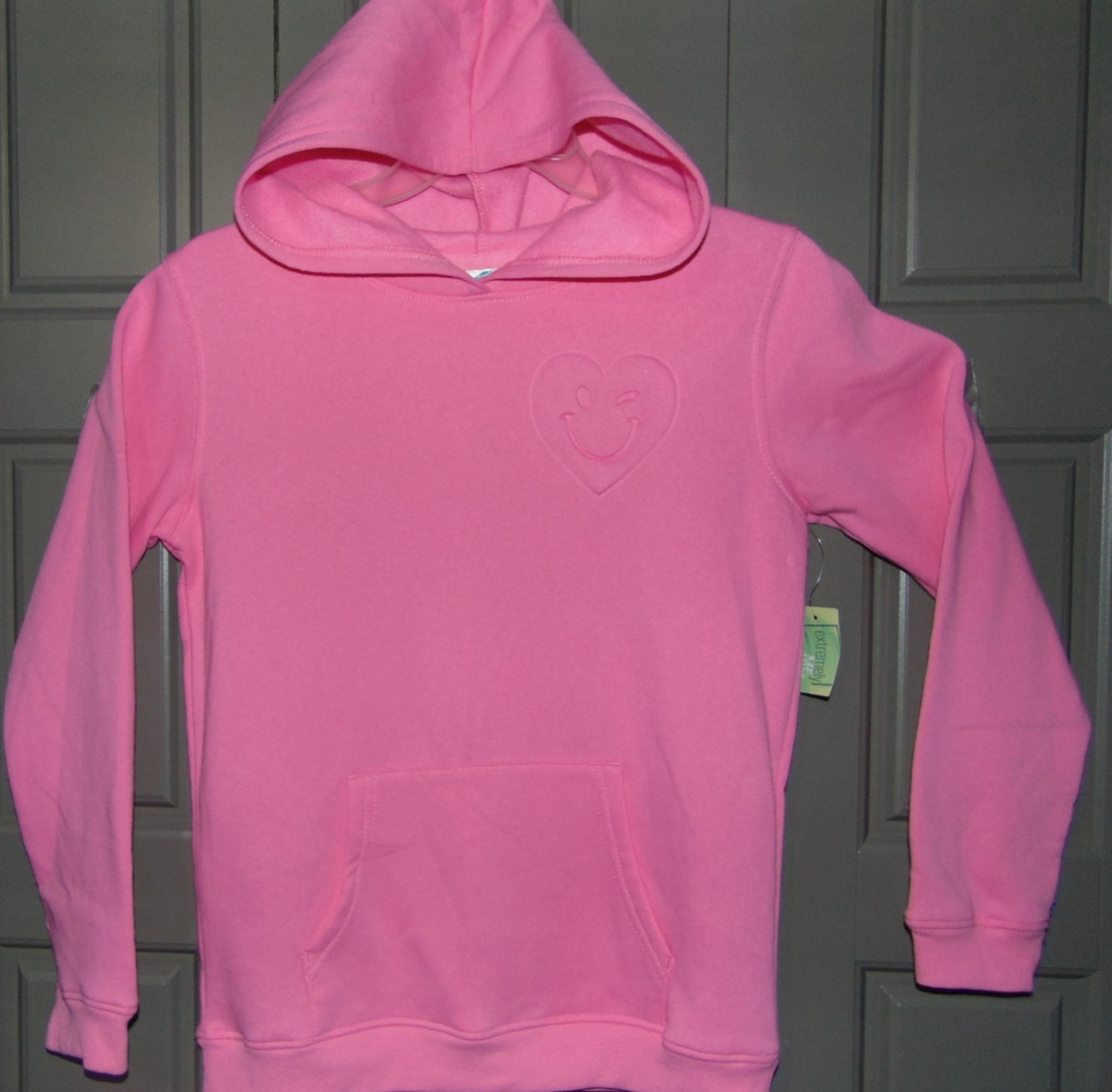 Girls Size 14 Pink Hoodie with Embossed HEART And Pockets by Extremely Me NEW