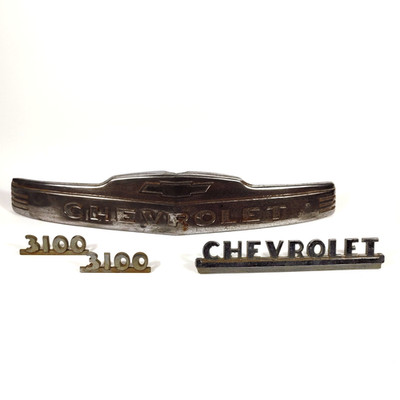 1947-1953 vintage Chevrolet Chevy 3100 OEM chrome badges name plate hood emblem