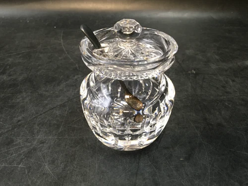 VTG Waterford Crystal Honey Pot Mustard Jar & Sterling Silver Spoon