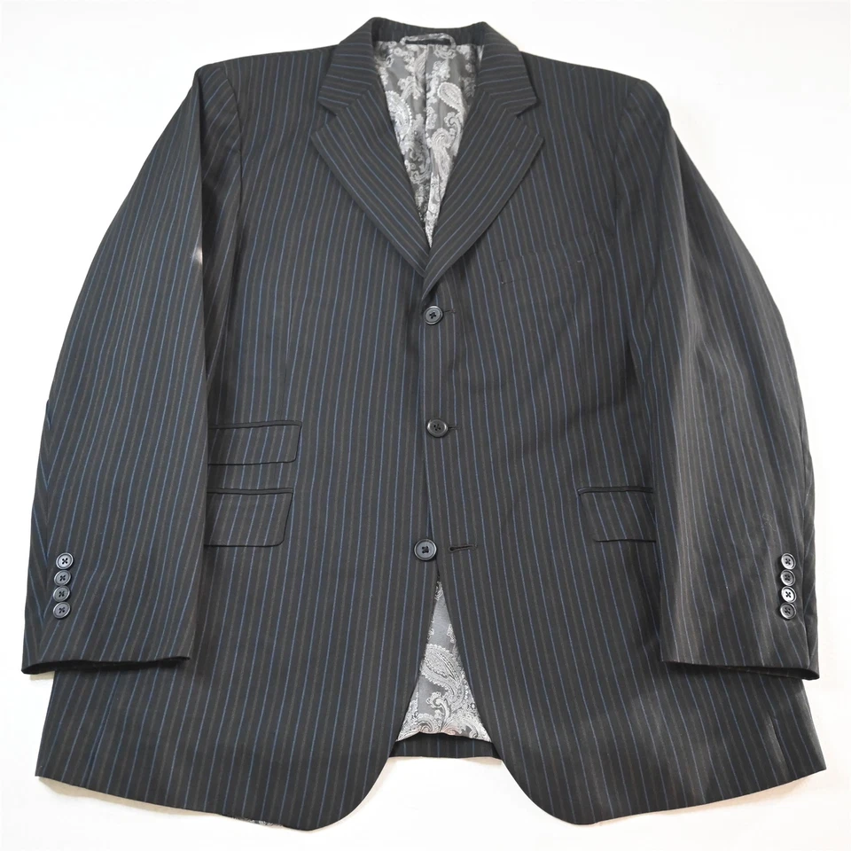 Steve Harvey 46R 38x30 Negro Rayas Hombres Chaqueta Pantalones Traje Foto 2 de 4