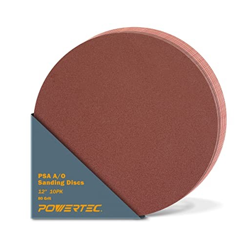 POWERTEC 10 PCS 80 Grit 12 Inch PSA Sanding Discs, Self Stick  Assorted Styles 