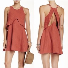 Free People Women’s Summer Linen Dress Mini Sleeveless Coral Stripe Size S