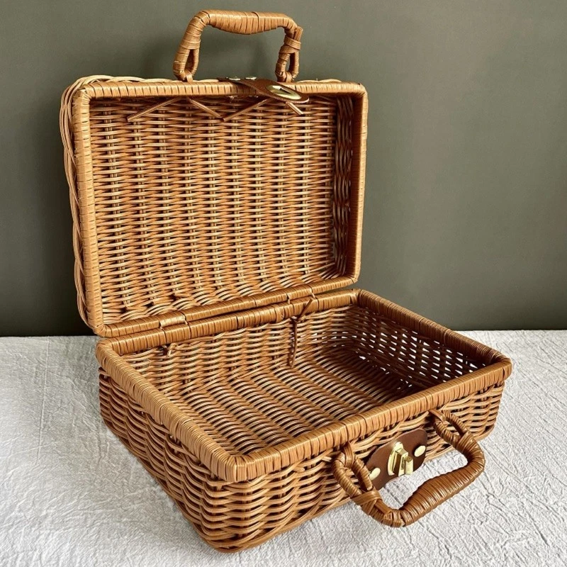Imitation Rattan Wicker Suitcase Hand Gift Box Woven Cosmetic Sundries Organiser - Image 2 of 4