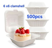 6x6 Burger Box- Bagasse Clamshell Food Container-500 units/Box