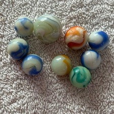 Vintage Uranium Glass Marbles Lot of 9 UV Reactive Glow Blacklight Swirl Shooter