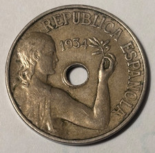 Spain 1934 25 Centimos Coin