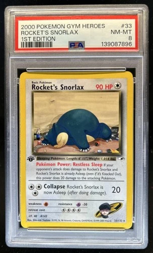 2000 Pokemon Gym Heroes 1st Edition Rocket's Snorlax #33/132 PSA 8
