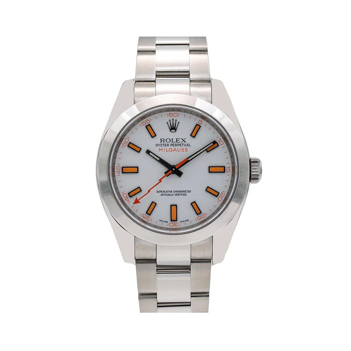 Rolex Milgauss 40mm White Dial Orange Lightning Hand Steel - 116400
