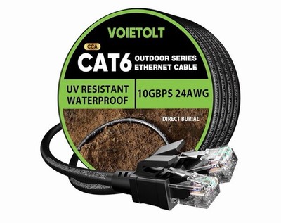 VOIETOLT Cat 6 Outdoor Ethernet Cable 200 ft   24AWG  10Gbps  Cat6  100FT  Black