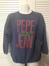Vintage 90s Distress collar Pepe Jeans Men L Crewneck Sweater Navy Made in USA