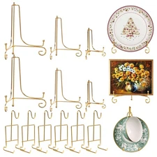 6 Pcs 3 Size Gold Plate Stands for Display, 4 6 8 Inch Plate Holder & 6 Cup a...