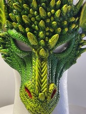 Halloween Masquerade Cosplay Dragon Green Head 3D Costume Face Mask Fits All