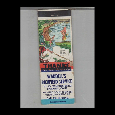 #ad #ad Matchbook Cover Hillbilly Waddell#x27;s Richfield Gas Station Campbell CA $4.95