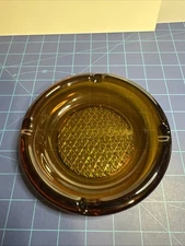 Vintage Amber Glass Ashtray Cigarette Cigar 6" Diamond Pattern 4 Slot, NOS
