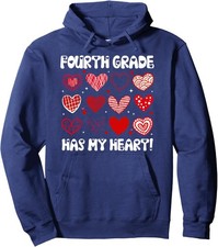 Funny Valentine Teacher Fourth Grade Has My Heart Unisex Hooded Sweatshirt