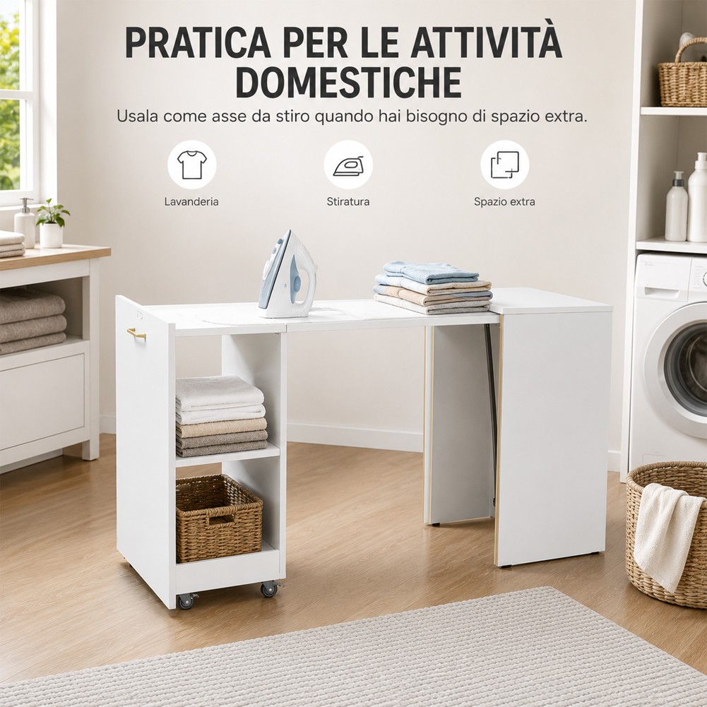 Mobile con Tavolo a Scomparsa Bianco Richiudibile Salvaspazio Scrivania Libreria foto 4