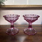 Vintage Fenton Pink Valencia Glass Candle Holders 5” - Chip Under Base Set Of  2