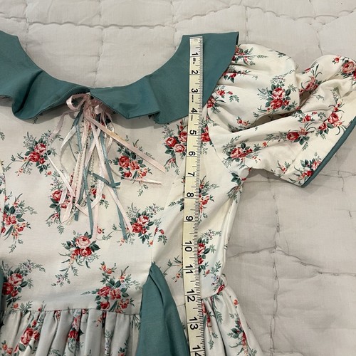 Vintage Dress Girls 10 Floral Belted Ruffle Gathered Cottagecore Prairie Pockets - Picture 18 of 20