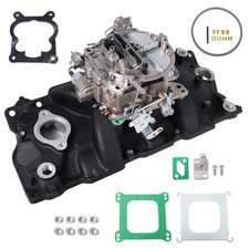 4 Barrel Carburetor Black Intake Manifold For Chevrolet Engines 327 350 400