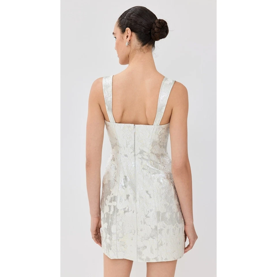 Mini Vestido Simkhai Lydia Metálico Plateado Blanco Sin Mangas Jacquard Cóctel Talla 2 Foto 4 de 4